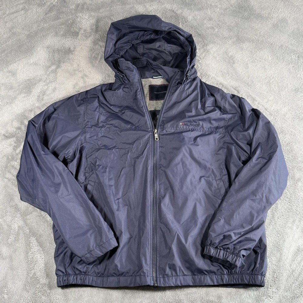 Tommy Hilfiger Jacket Mens Size XL Blue Hooded Lined Windbreaker Lightweight